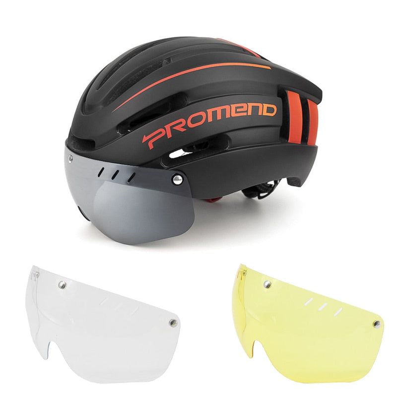 Capacete Ciclismo com Luz Traseira e Viseira Magnética Promend